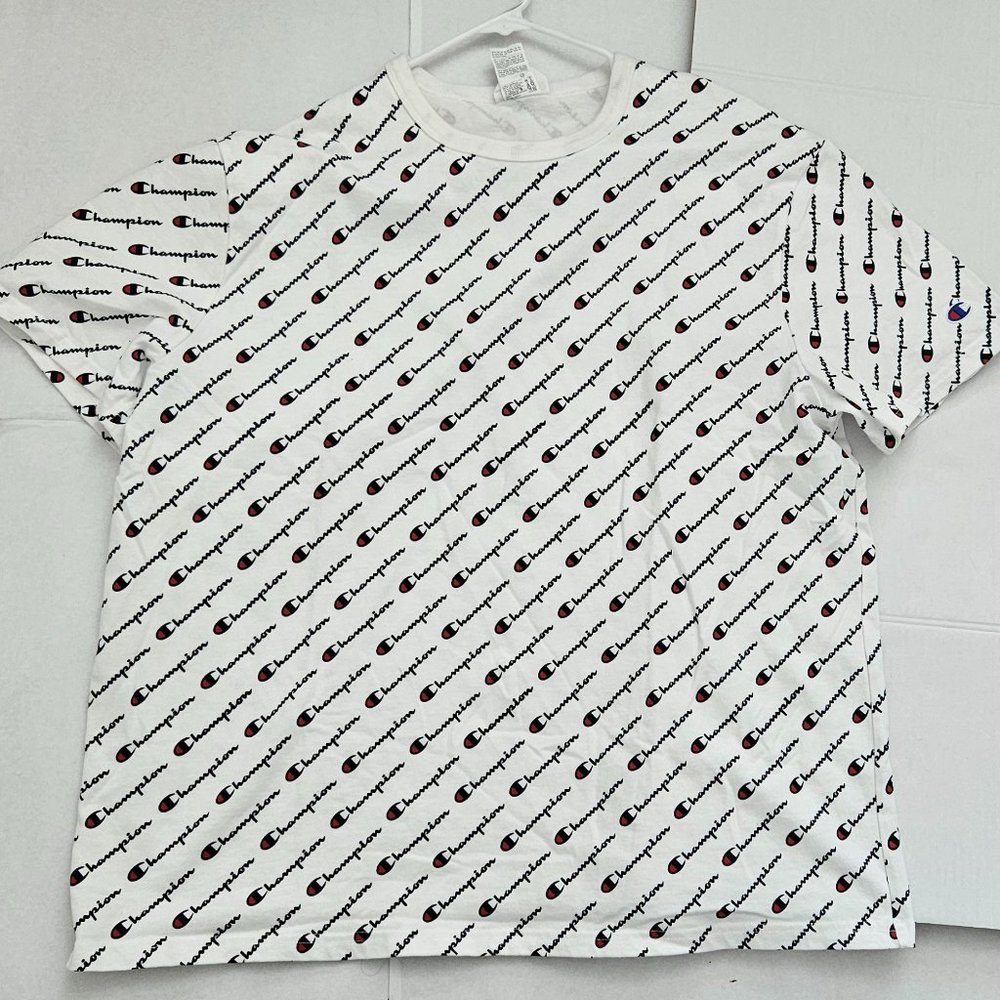 Champion Men's XL White  All over logo graphic Tee Shirt